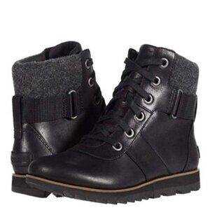 Sorel Women's Harlow Conquest Black Lace Up Combat Weatherproof Boots Sz 10